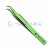 S-Curved Fine Point Shiny Green Best Eyelash Tweezers